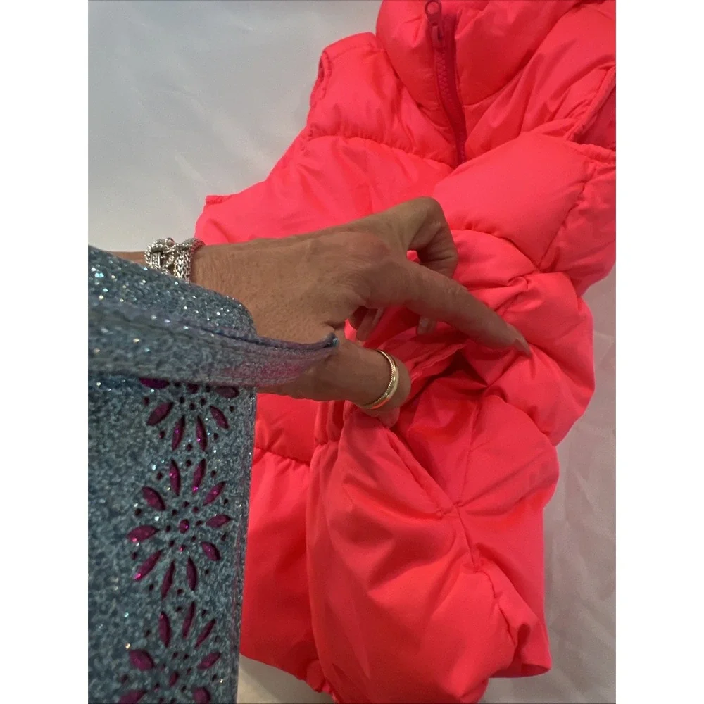 Old Navy Girls 8 Coral‎ Pink Puffer Vest Winter Warm Fleece Lined Barbie Hanging